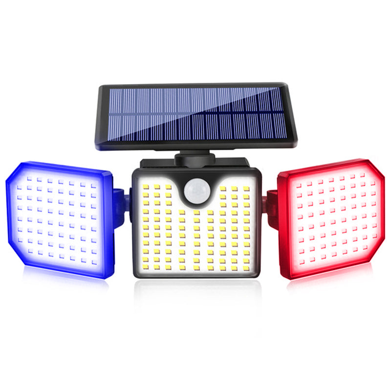Outdoor Solar Power 3-Head 230-LED Wall Lamp Human Body Induction Waterproof Garden Yard Flashing Warning Light
