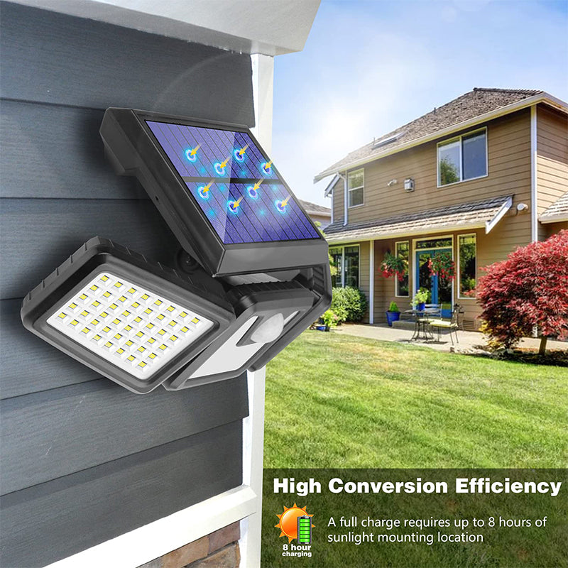 Outdoor Solar Power 3-Head 230-LED Wall Lamp Human Body Induction Waterproof Garden Yard Flashing Warning Light