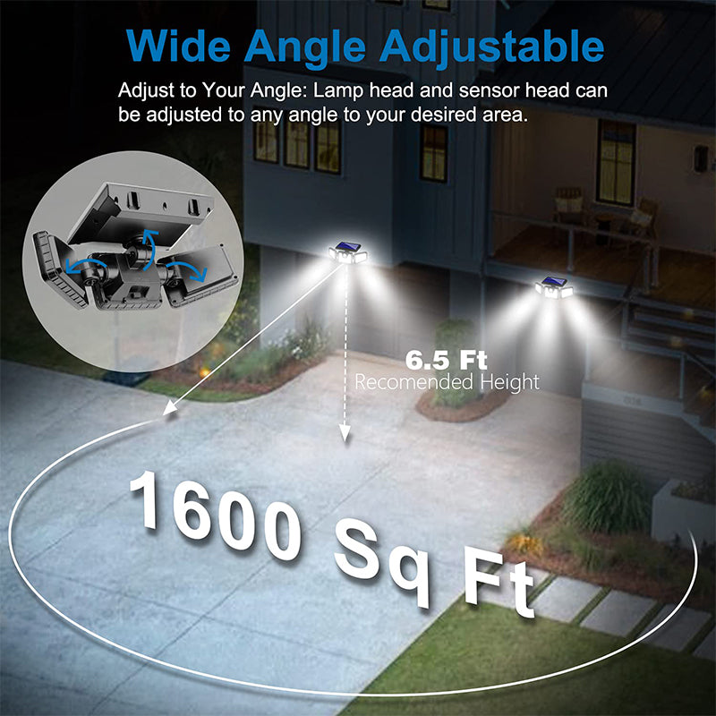 Outdoor Solar Power 3-Head 230-LED Wall Lamp Human Body Induction Waterproof Garden Yard Flashing Warning Light