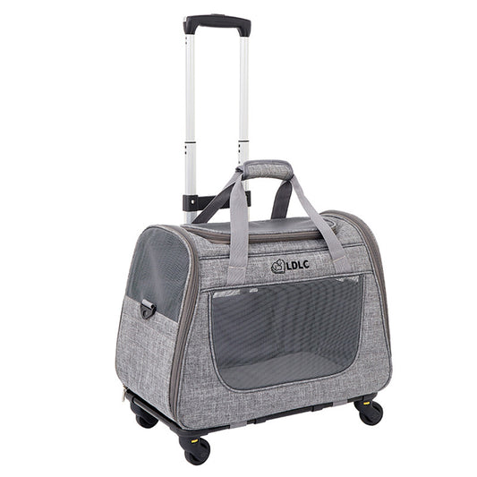 LDLC QS-008-L Pet Stroller Breathable Detachable Large Capacity Cat Dog Carrier 4-Wheels Luggage Rod Stroller, Size XL