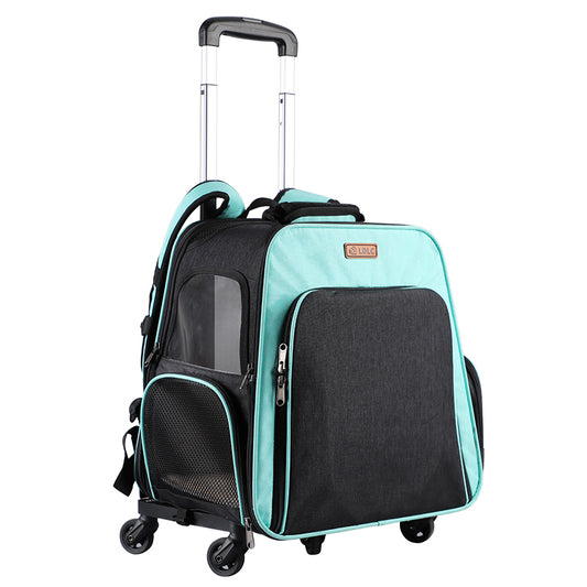LDLC QS-052 Portable Travel Breathable Pet Carrier Backpack Expandable Folding Dog Cat Carrying Trolley Bag