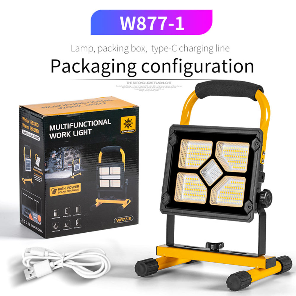 W877-2 Multifunctional 3600mAh Solar LED Light High Power Solar Light Power Bank Portable Searchlight Waterproof Emergency Light Support 360-Degree Rotating 180-Degree Adjustable
