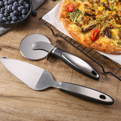 BFJM002 Pizza Cutter and Server Set with Ergonomic Handle, Stainless Steel Pizza Wheel, Pie Cake Server Spatula for Kitchen Baking Tools (No FDA, BPA-Free)