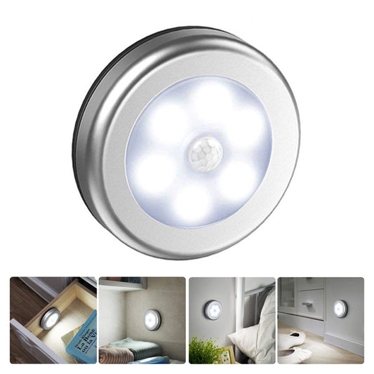 1Pc 6 LED Round Cabinet Light for Kitchen Bedroom Cupboard Wireless Magnetic Corridor PIR Motion Sensor Stair Night Lamp