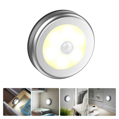 1Pc 6 LED Round Cabinet Light for Kitchen Bedroom Cupboard Wireless Magnetic Corridor PIR Motion Sensor Stair Night Lamp