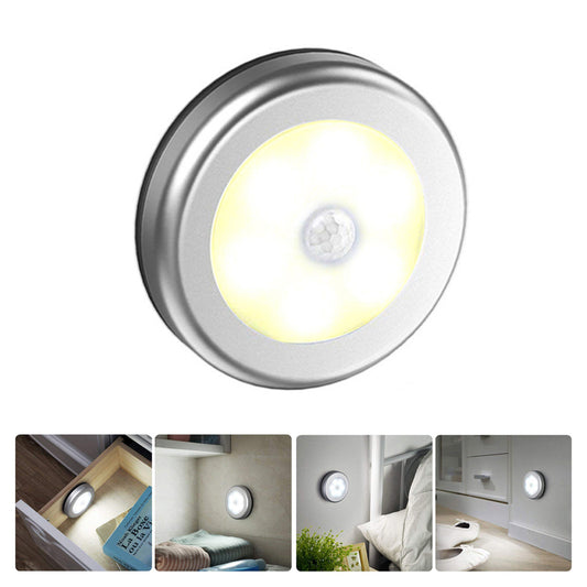 1Pc 6 LED Round Cabinet Light for Kitchen Bedroom Cupboard Wireless Magnetic Corridor PIR Motion Sensor Stair Night Lamp