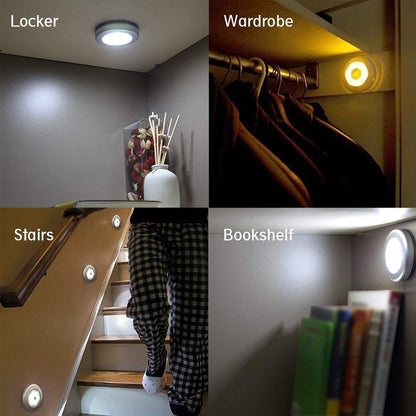 1Pc 6 LED Round Cabinet Light for Kitchen Bedroom Cupboard Wireless Magnetic Corridor PIR Motion Sensor Stair Night Lamp
