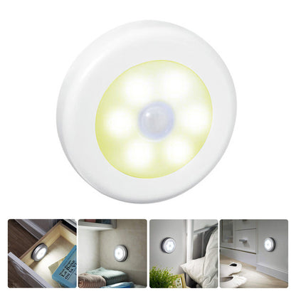 1Pc 6 LED Round Cabinet Light for Kitchen Bedroom Cupboard Wireless Magnetic Corridor PIR Motion Sensor Stair Night Lamp