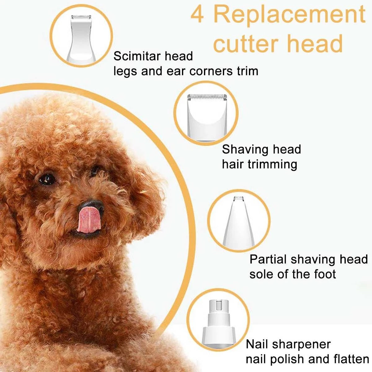 H02022 Dog Grooming Kit 4-in-1 Pet Clippers Low Noise 600mAh Rechargeable Cordless Electric Quiet Hair Clippers Set