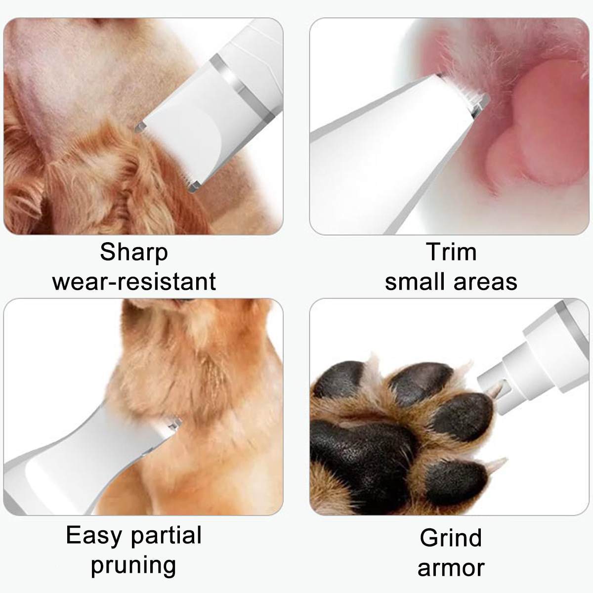 H02022 Dog Grooming Kit 4-in-1 Pet Clippers Low Noise 600mAh Rechargeable Cordless Electric Quiet Hair Clippers Set