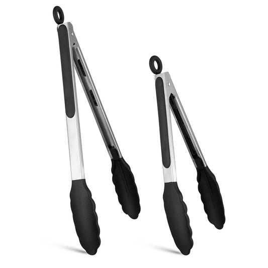 2Pcs / Set Silicone Non-Slip Tongs for Cooking Heat Resistant Tip Tongs for Kitchen Salad / Pasta / Grilling / BBQ, 9" + 12" (No FDA Certificate, BPA Free)