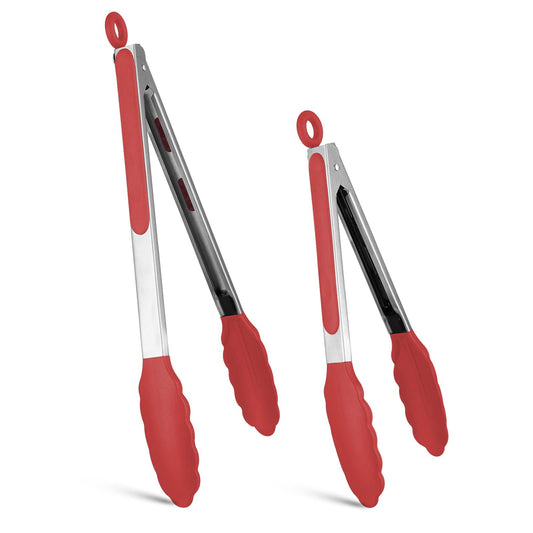 2Pcs / Set Silicone Non-Slip Tongs for Cooking Heat Resistant Tip Tongs for Kitchen Salad / Pasta / Grilling / BBQ, 9" + 12" (No FDA Certificate, BPA Free)
