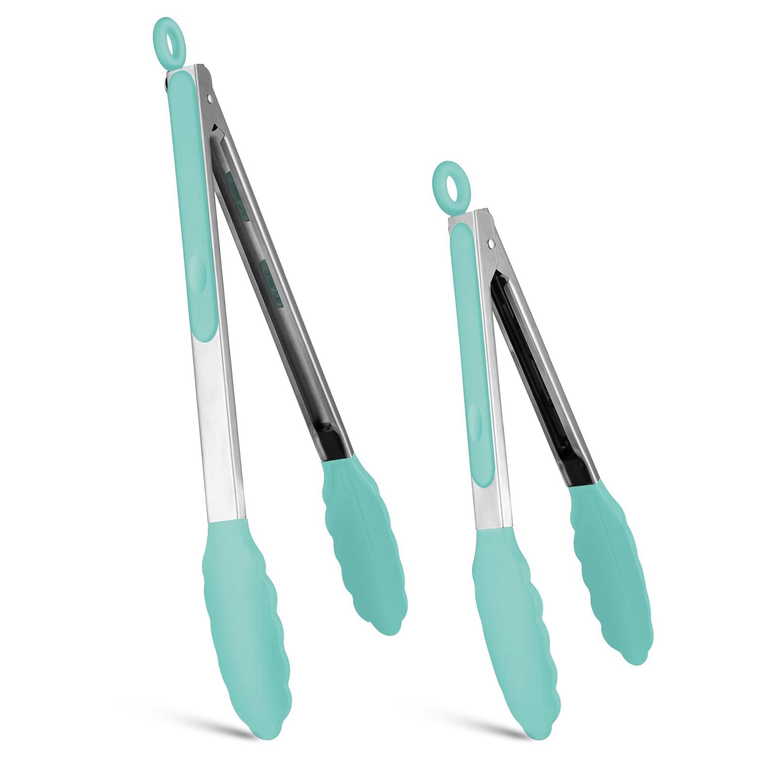 2Pcs / Set Silicone Non-Slip Tongs for Cooking Heat Resistant Tip Tongs for Kitchen Salad / Pasta / Grilling / BBQ, 9" + 12" (No FDA Certificate, BPA Free)