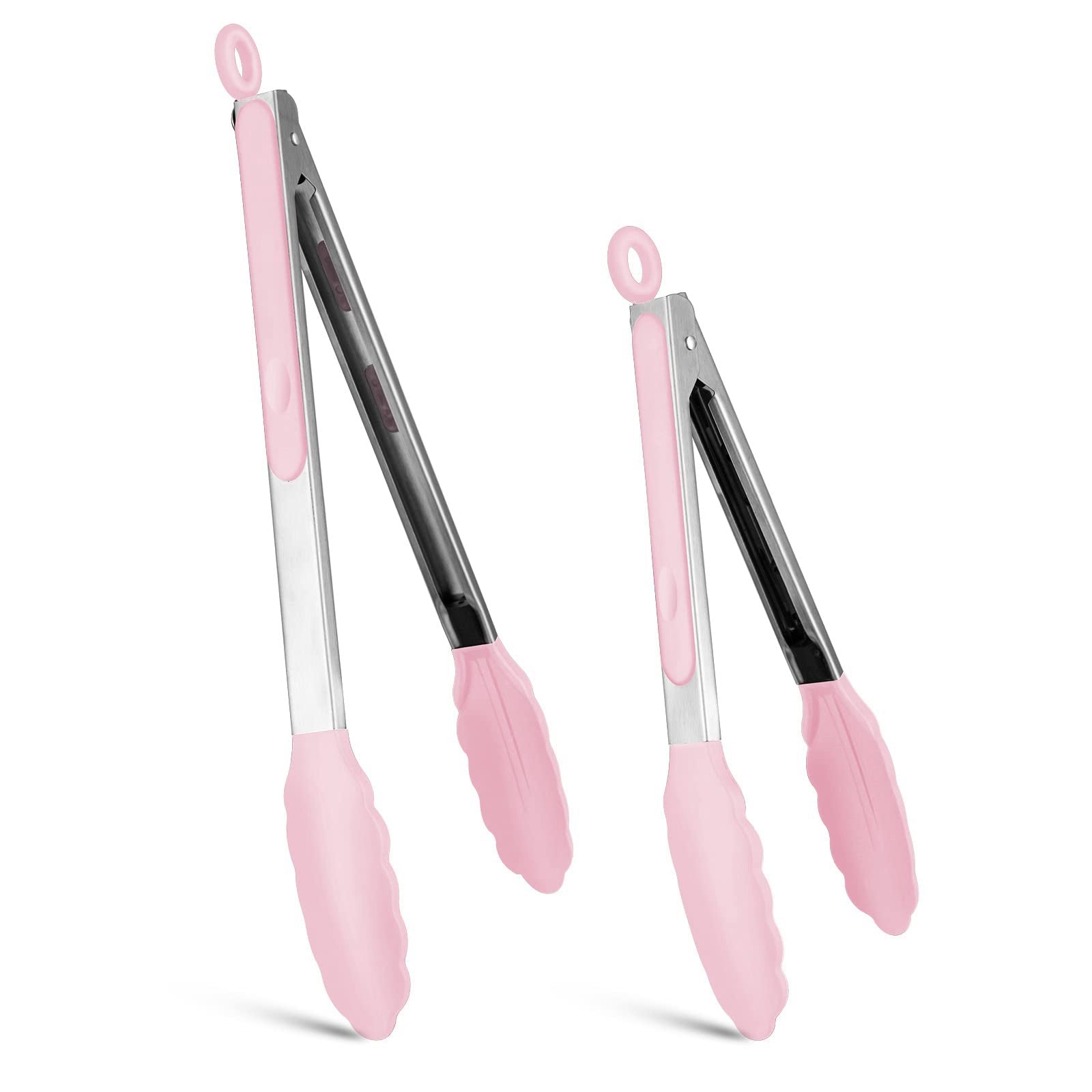 2Pcs / Set Silicone Non-Slip Tongs for Cooking Heat Resistant Tip Tongs for Kitchen Salad / Pasta / Grilling / BBQ, 9" + 12" (No FDA Certificate, BPA Free)