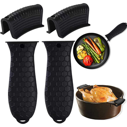 2 Pot Handle Cover + 1 Pair Assist Handle Cover Silicone Heat Insulation Pot Handle Covers Set (FDA Certificated, BPA-free)