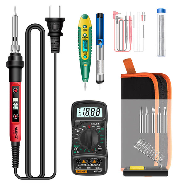 ANENG SL102 16Pcs 60W Adjustable Temperature Soldering Welding Iron Tools Kit with Digital Multimeter