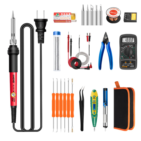 ANENG SL101 25Pcs Digital Multimeter 60W Electric Soldering Iron Kit with Replaceable Welding Head Electronic Repair Set