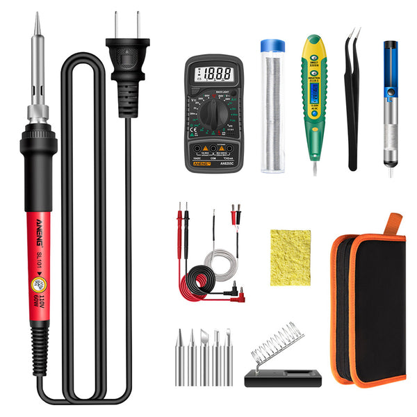 ANENG SL101 16Pcs Adjustable Temperature 60W Electric Soldering Iron Kit with Replaceable Welding Head Electronic Repair Set