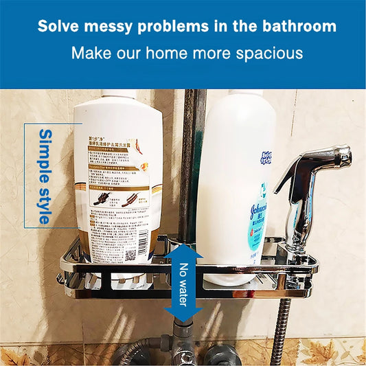 099-6 Removable Bathroom Lifting Rod Holder No Drilling Soap Holder Shower Shelf Storage Tray