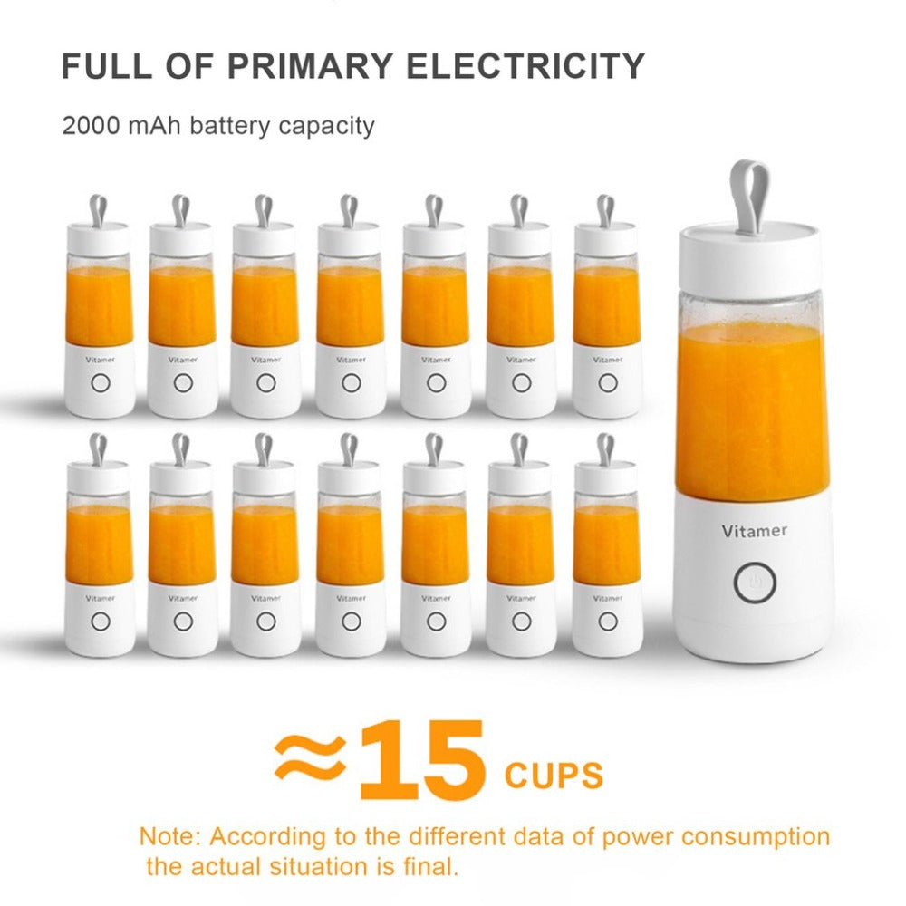 VITAMER 350ml Portable Electric Fruit Juicer USB Rechargeable Smoothie Blender Machine Kitchen Fruit Mixer Cup Juicing Cup