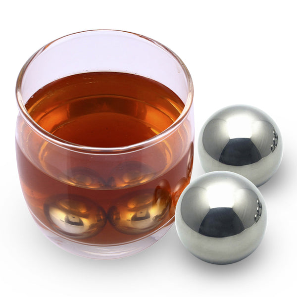 2Pcs 55mm Sphere Whiskey Stone Stainless Steel Rock Tasting Wine Beer Ice Stone Ball-Shaped Bar Cooling Cubes Quick Cooler (FDA Certified)