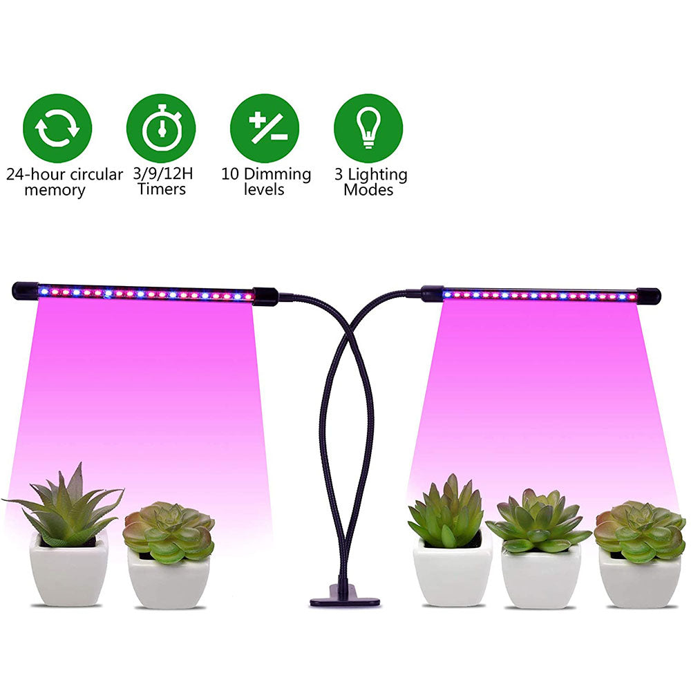 Dual Head Adjustable 20W LED Plant Light Clip-on DC5V USB Nursery Flower Indoor Planting Box Plant Growth Light