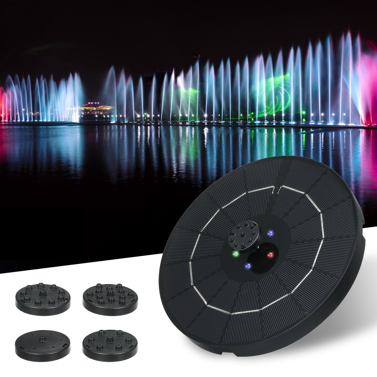 3.8W 19cm Colorful LED Breathing Light Water Floating Solar Fountain Pump Bird Bath Yard Garden Decoration