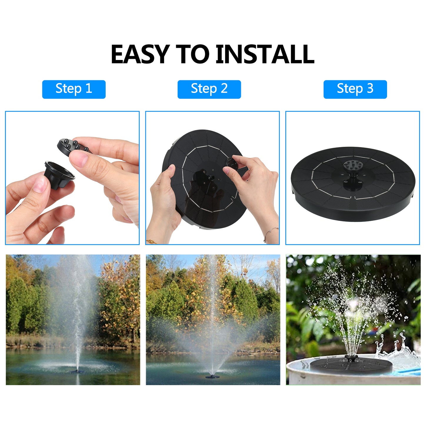 3.8W 19cm Colorful LED Breathing Light Water Floating Solar Fountain Pump Bird Bath Yard Garden Decoration