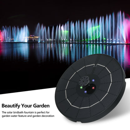 3.8W 19cm Colorful LED Breathing Light Water Floating Solar Fountain Pump Bird Bath Yard Garden Decoration