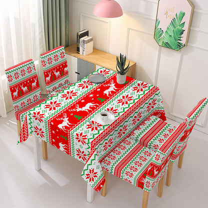 140x140cm Christmas Pattern Design Tablecloth Dining Table Cover with 4 Elastic Chair Covers New Year Festival Kitchen Decoration