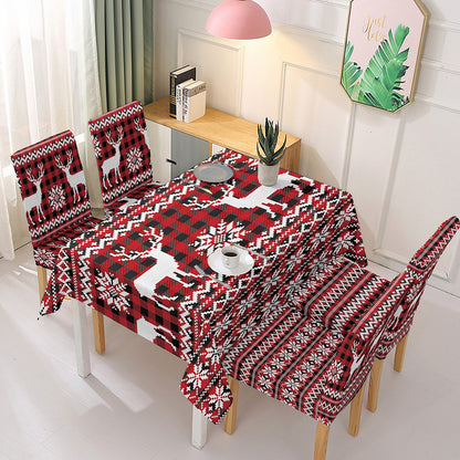 140x140cm Christmas Pattern Design Tablecloth Dining Table Cover with 4 Elastic Chair Covers New Year Festival Kitchen Decoration