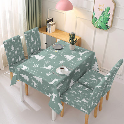 140x140cm Christmas Pattern Design Tablecloth Dining Table Cover with 4 Elastic Chair Covers New Year Festival Kitchen Decoration