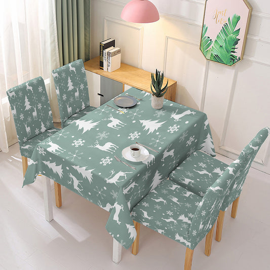 140x140cm Christmas Pattern Design Tablecloth Dining Table Cover with 4 Elastic Chair Covers New Year Festival Kitchen Decoration
