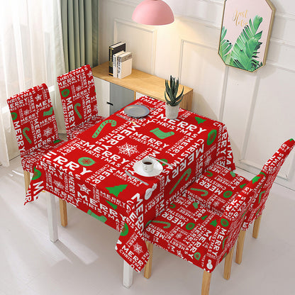 140x180cm Christmas Decorative Rectangular Dining Table Cover Tablecloth with 4 Chair Covers