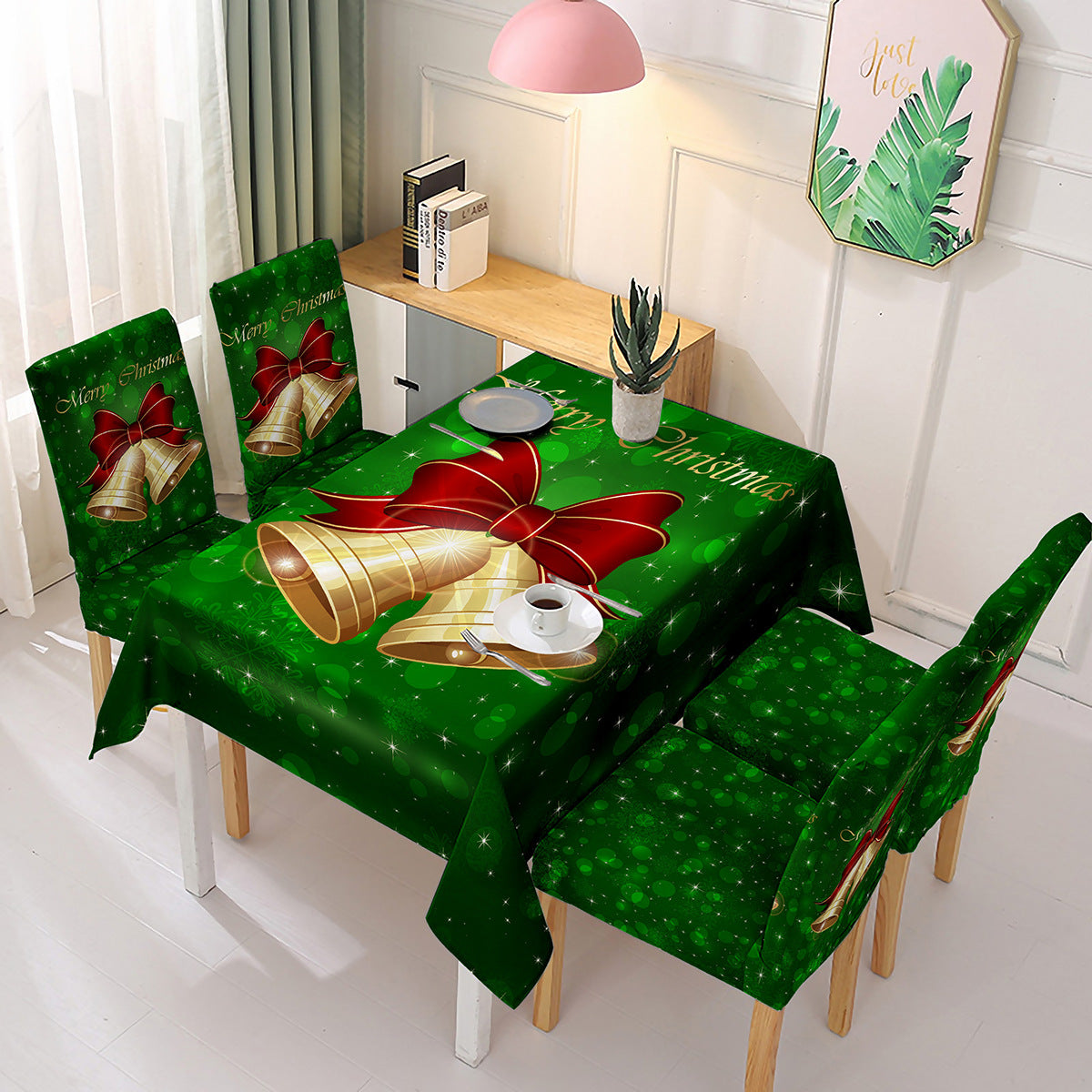 140x180cm Christmas Decorative Rectangular Dining Table Cover Tablecloth with 4 Chair Covers
