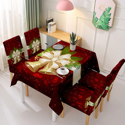 140x210cm Christmas Pattern Tablecloth Dining Table Cover with 4 Chair Covers Festival Kitchen Decoration