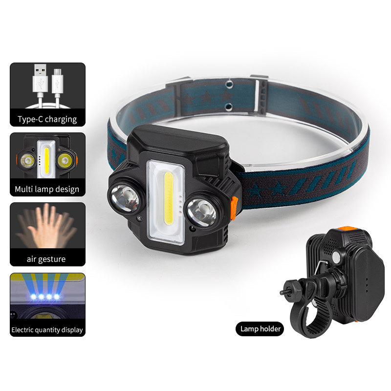 W661 COB + T6 LED Headlight Hand Sensor Head Lamp with Magnetic Back Camping Flashlight