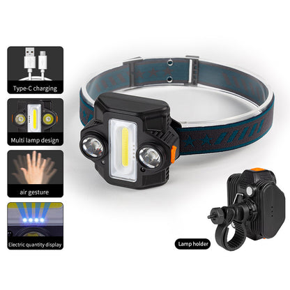 W661 COB + T6 LED Headlight Hand Sensor Head Lamp with Magnetic Back Camping Flashlight