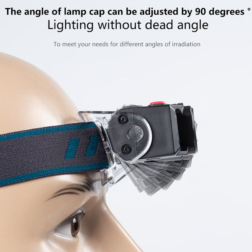 W660-2 Outdoor Multi-function Hand Induction T6 LED Headlight Rechargeable Dual Head Lamp Flashlight