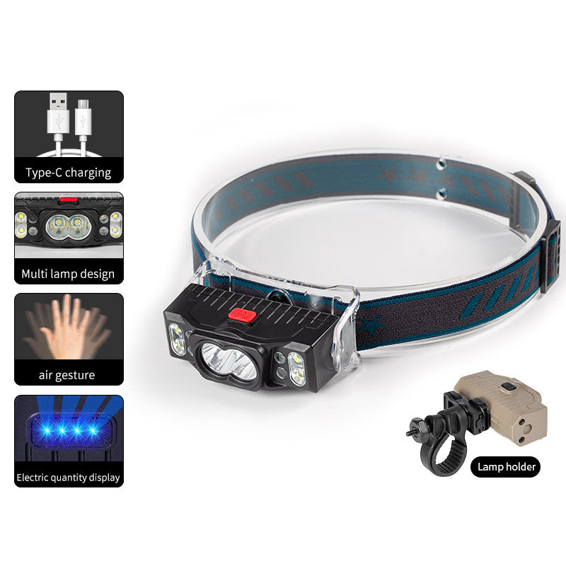 W660-2 Outdoor Multi-function Hand Induction T6 LED Headlight Rechargeable Dual Head Lamp Flashlight