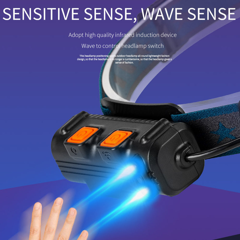 W691-1 Inductive Headlamp LED Motion Sensor Headlight Red Light Water Resistance Angle Adjustable Light for Running, Hiking, Reading, Camping, Outdoor Adventure