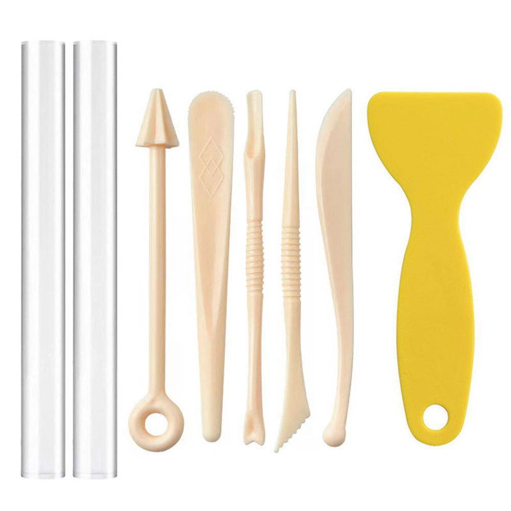 220608 8Pcs Plastic Pottery Sculpting Tools Ceramic Clay Carving Tool Set with Acrylic Hollow Clay Roller for Pottery Class DIY Art Crafts