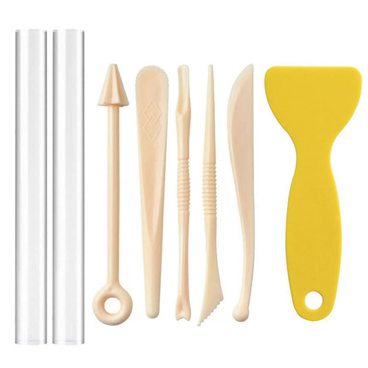 220608 8Pcs Plastic Pottery Sculpting Tools Ceramic Clay Carving Tool Set with Acrylic Hollow Clay Roller for Pottery Class DIY Art Crafts