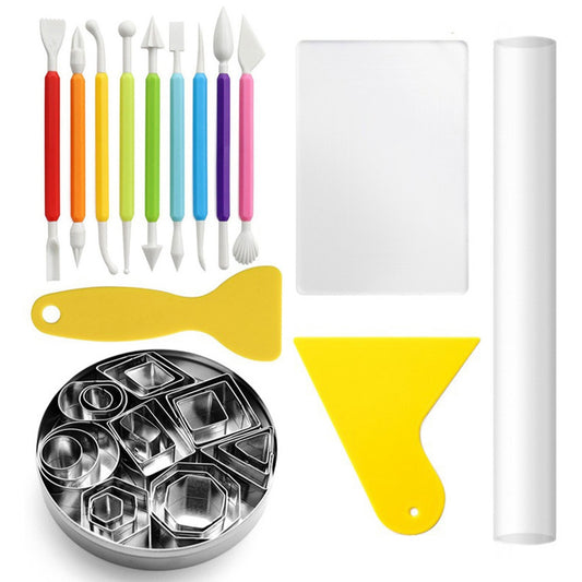 20220438 38Pcs Plastic Pottery Clay Carving Tools Modeling Tools Double-Headed Ceramic Sculpting Tool Kit with Acrylic Clay Roller/Plate