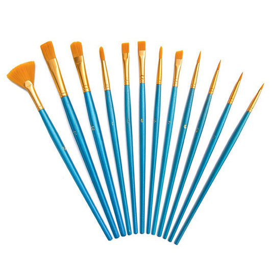 2120012 12Pcs/Set Wood Handle Paint Brushes Oil Watercolor Painting Artist Student Nylon Hair Drawing Brushes Kit
