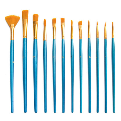2120012 12Pcs/Set Wood Handle Paint Brushes Oil Watercolor Painting Artist Student Nylon Hair Drawing Brushes Kit
