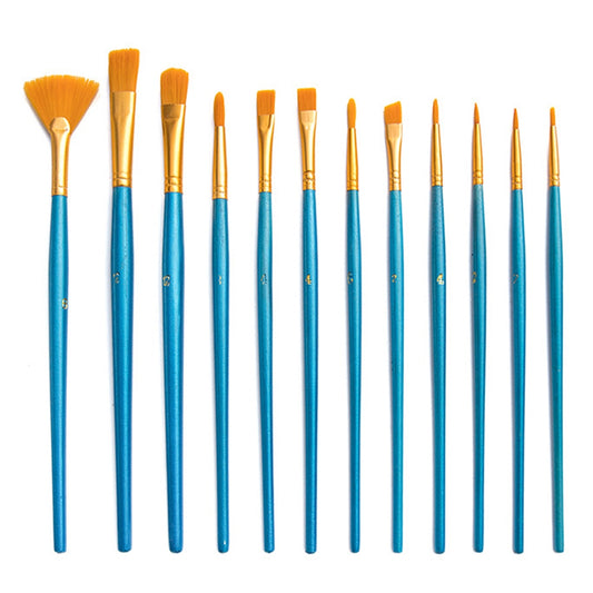 2120012 12Pcs/Set Wood Handle Paint Brushes Oil Watercolor Painting Artist Student Nylon Hair Drawing Brushes Kit