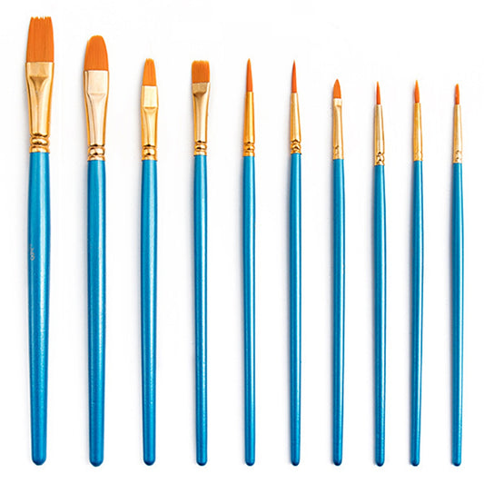 20101510 10Pcs/Set Wood Handle Paint Brushes Acrylic Oil Watercolor Painting Artist Nylon Hair Brushes Kit