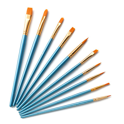 20101510 10Pcs/Set Wood Handle Paint Brushes Acrylic Oil Watercolor Painting Artist Nylon Hair Brushes Kit