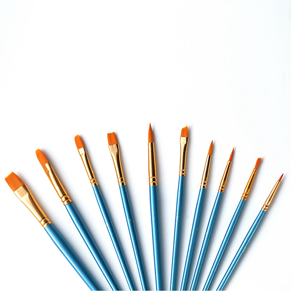 20101510 10Pcs/Set Wood Handle Paint Brushes Acrylic Oil Watercolor Painting Artist Nylon Hair Brushes Kit